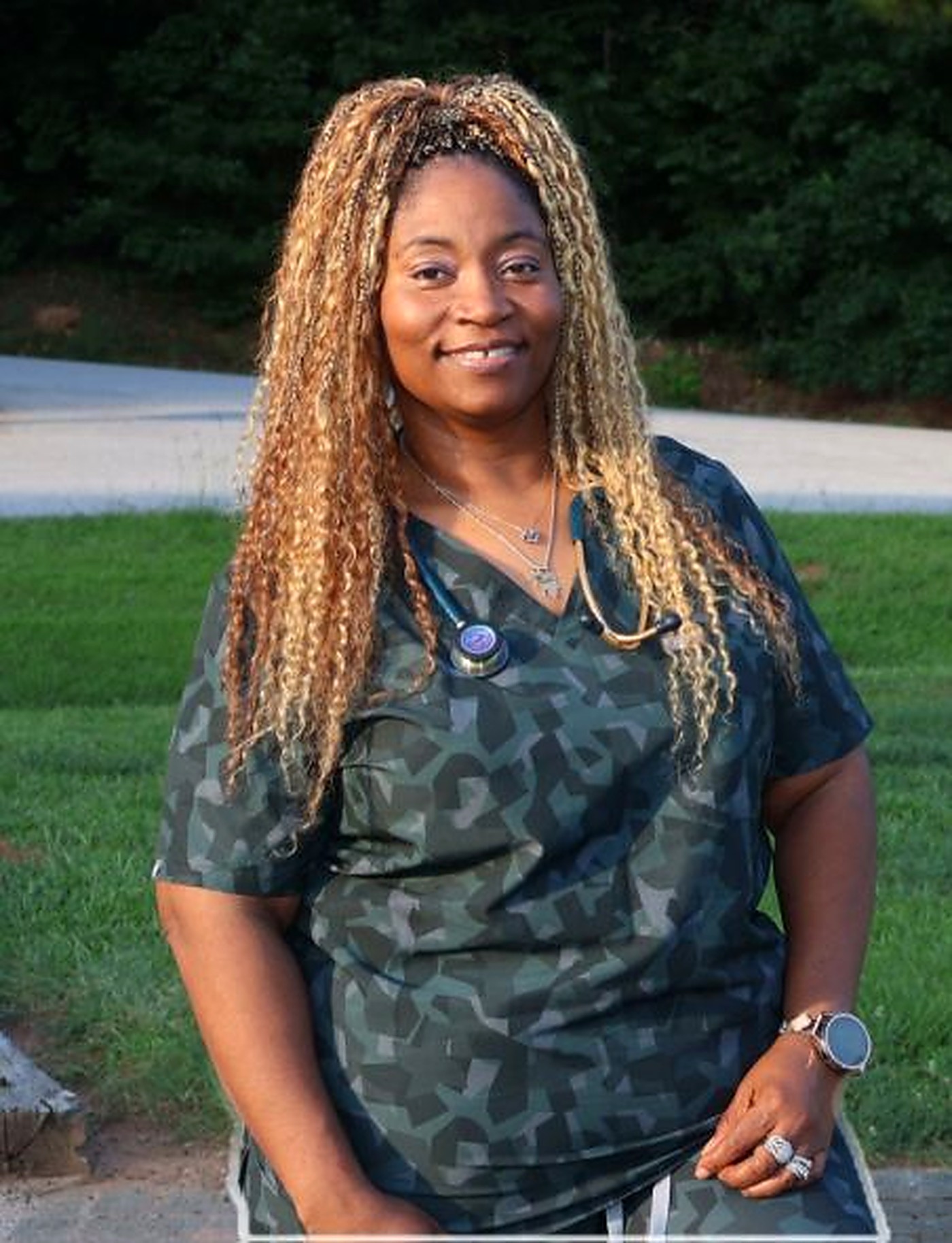 LaShounn Stevenson in scrubs